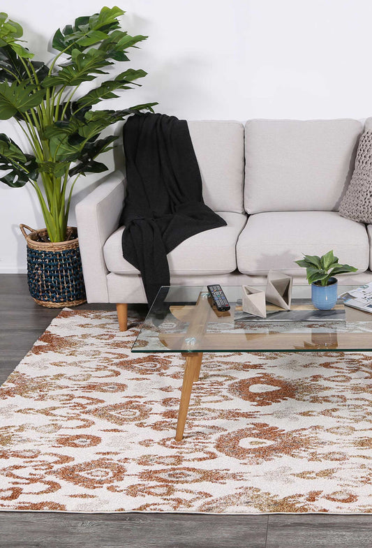 Vision Cream and Beige Geometric Ikat Rug