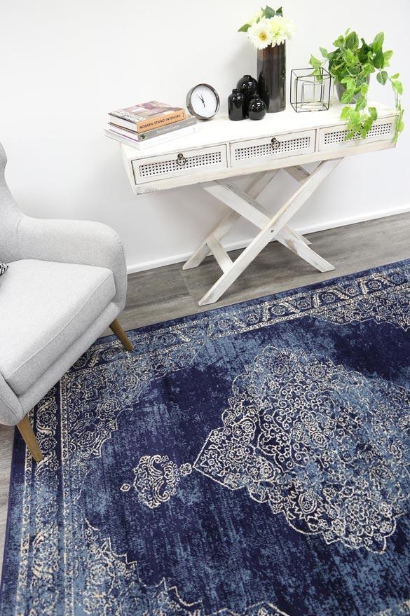 Arya Navy Blue Distress Rug