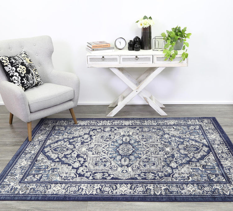 Arya Navy Blue Transitional Rug