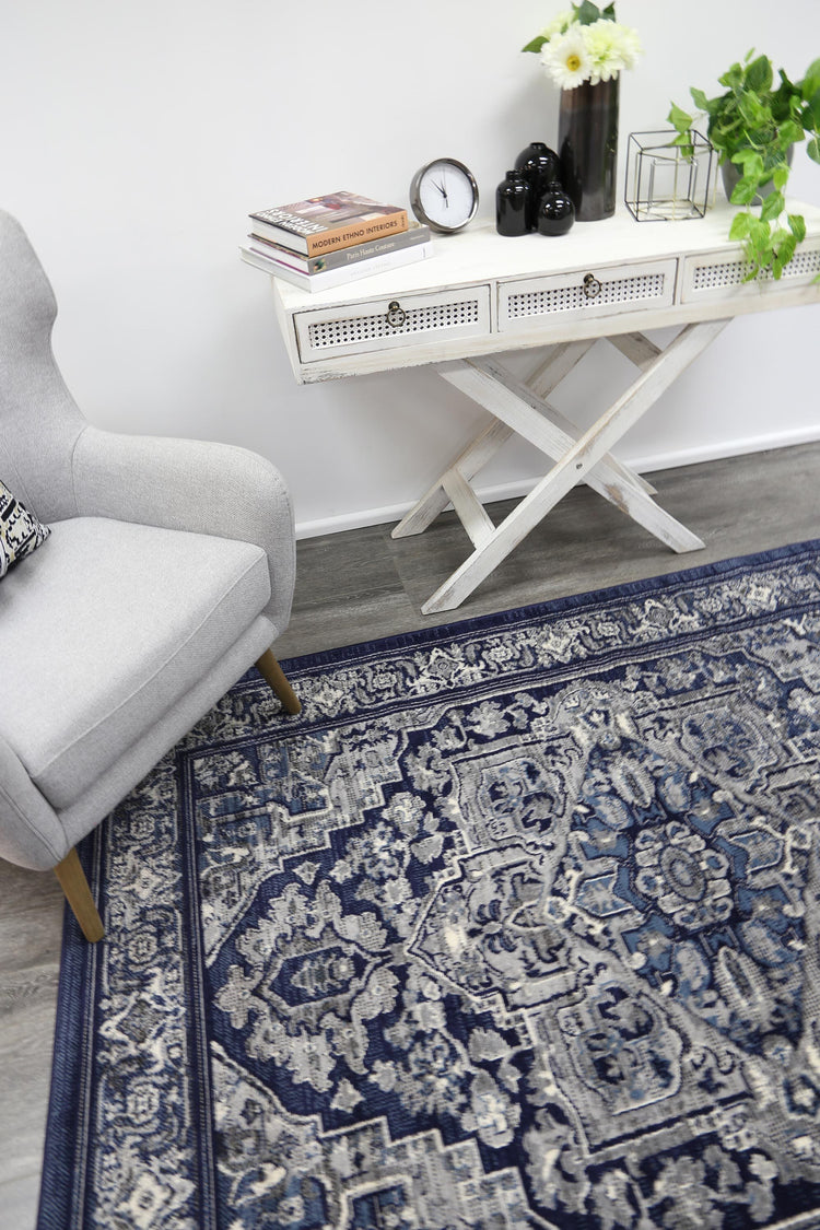 Arya Navy Blue Transitional Rug