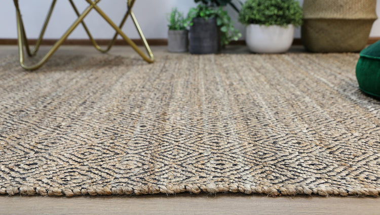 Oslo Black Jute Diamonds Flat Weave Rug