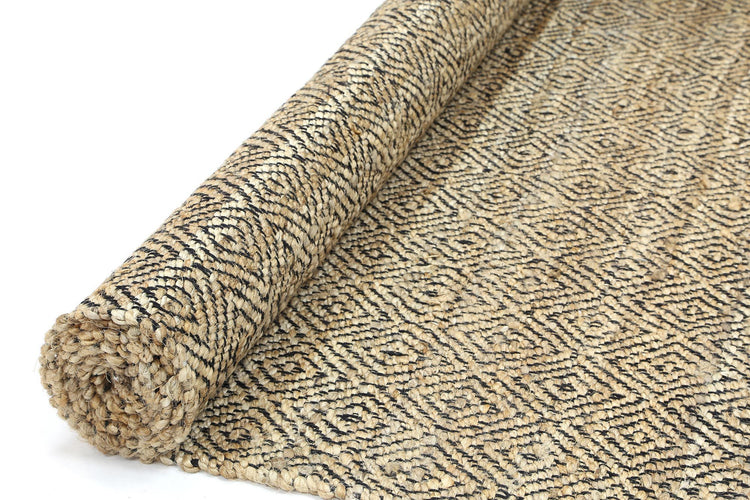 Oslo Black Jute Diamonds Flat Weave Rug