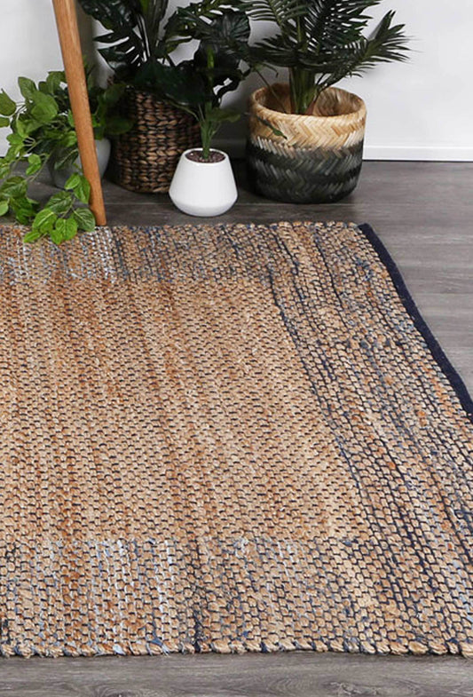 Mahal Blue Boarder Jute Rug