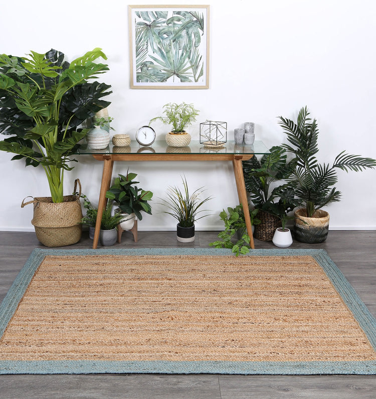 Hampton Blue Border Jute Rug