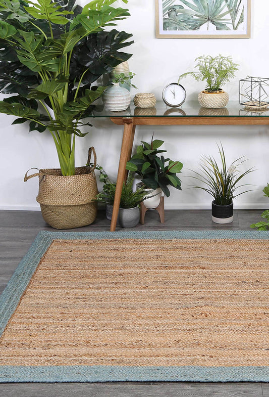 Hampton Blue Border Jute Rug