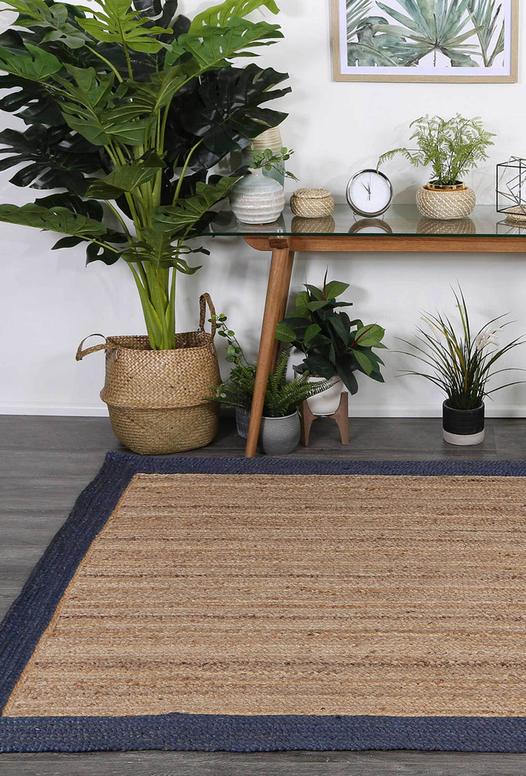 Hampton Navy Blue Border Jute Rug