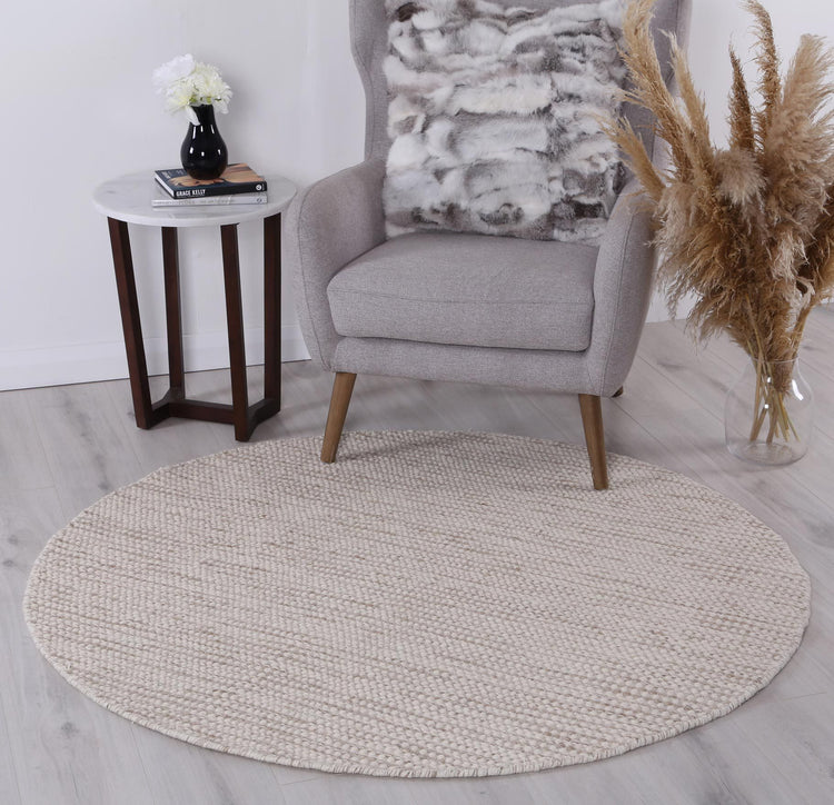 Scandi Beige Brown Reversible Wool Round Rug