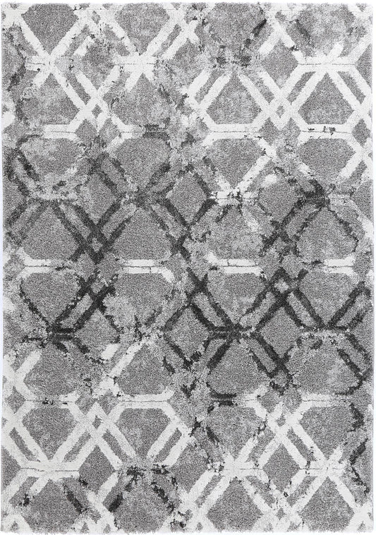 Yuzil Grey White Lattice Rug