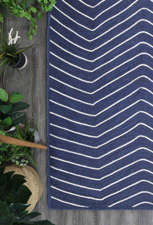 Artisan Navy Blue Natural Chevron Rug