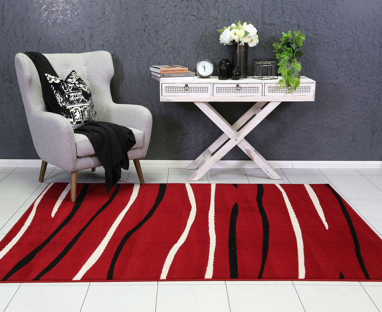 Allure Modern Abstract Stripes Red Rug