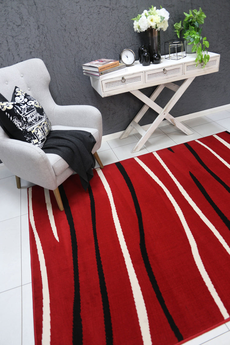 Allure Modern Abstract Stripes Red Rug