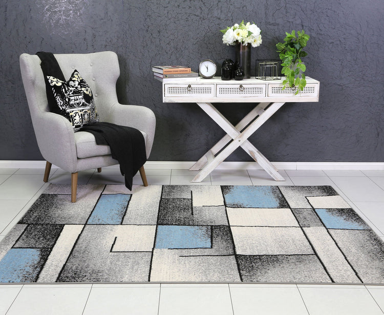 Allure Modern Squares Blue Grey Rug