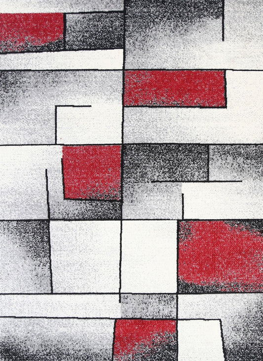 Allure Modern Squares Red Grey Rug
