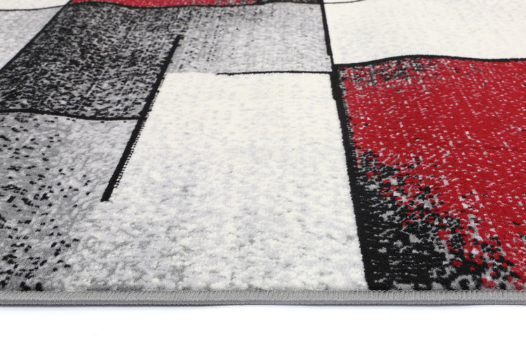 Allure Modern Squares Red Grey Rug