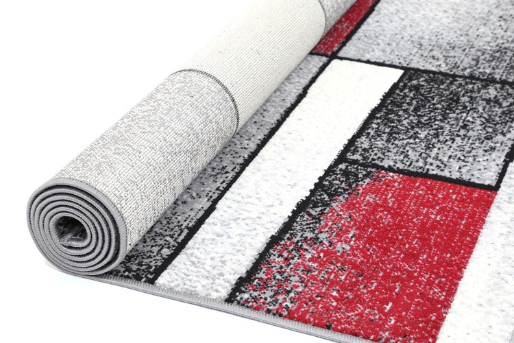 Allure Modern Squares Red Grey Rug