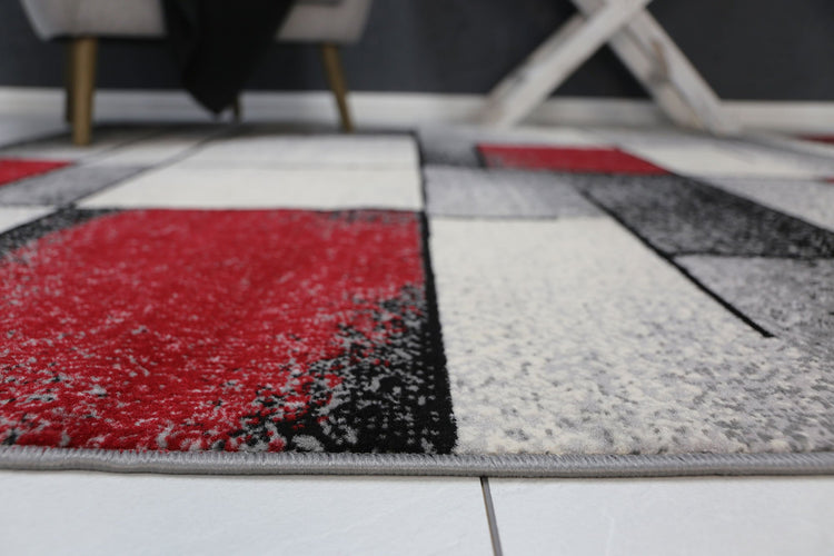 Allure Modern Squares Red Grey Rug