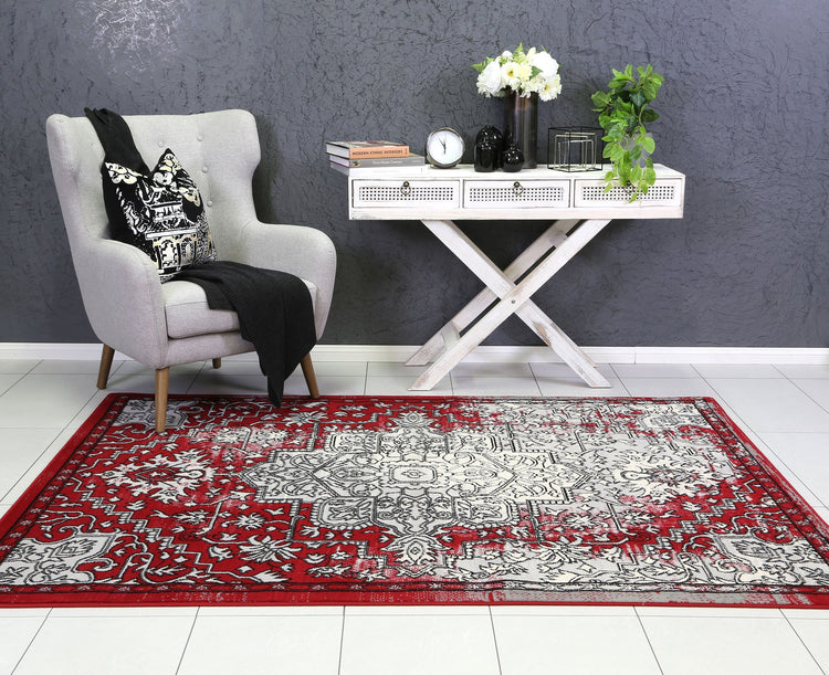 Allure Distressed Vintage Grey Red Rug