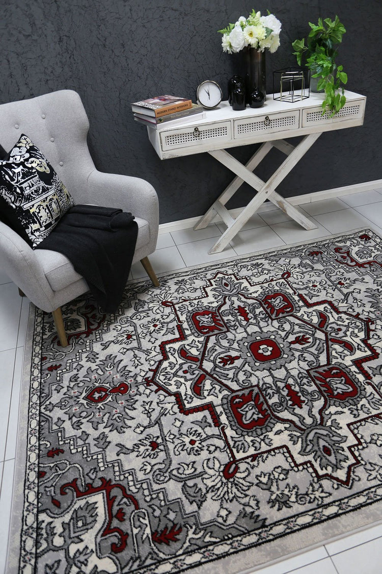 Allure Distressed Vintage Red Grey Rug