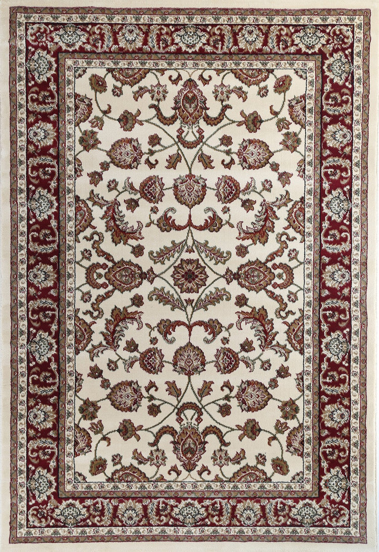 Ornate Cream Traditional Bordered Ikat Rug