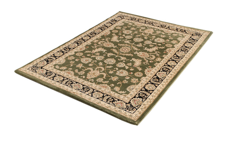 Ornate Green Traditional Bordered Ikat Rug