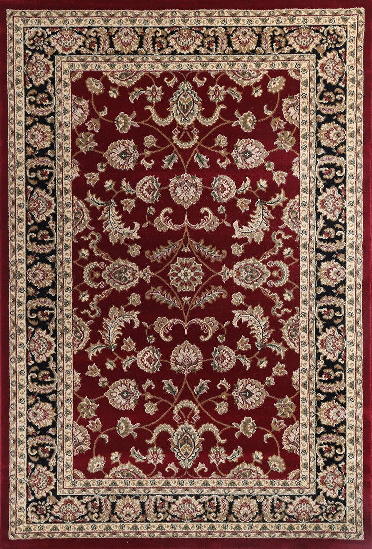 Ornate Black and Red Traditional Bordered Ikat Rug