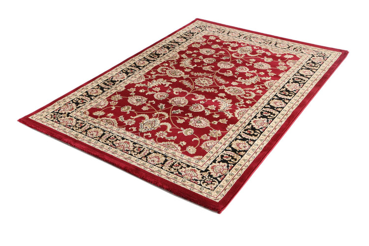 Ornate Black and Red Traditional Bordered Ikat Rug