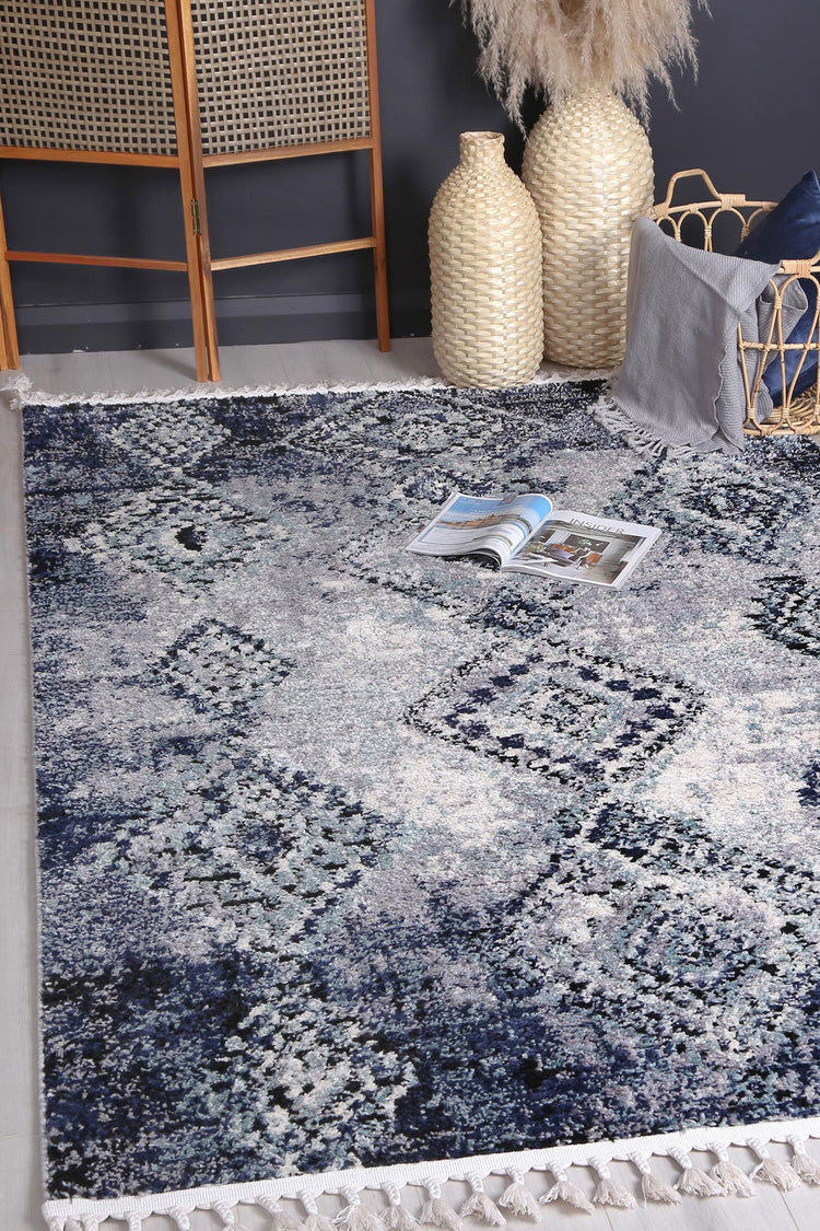 Myk Navy Blue Diamond Abstract Rug