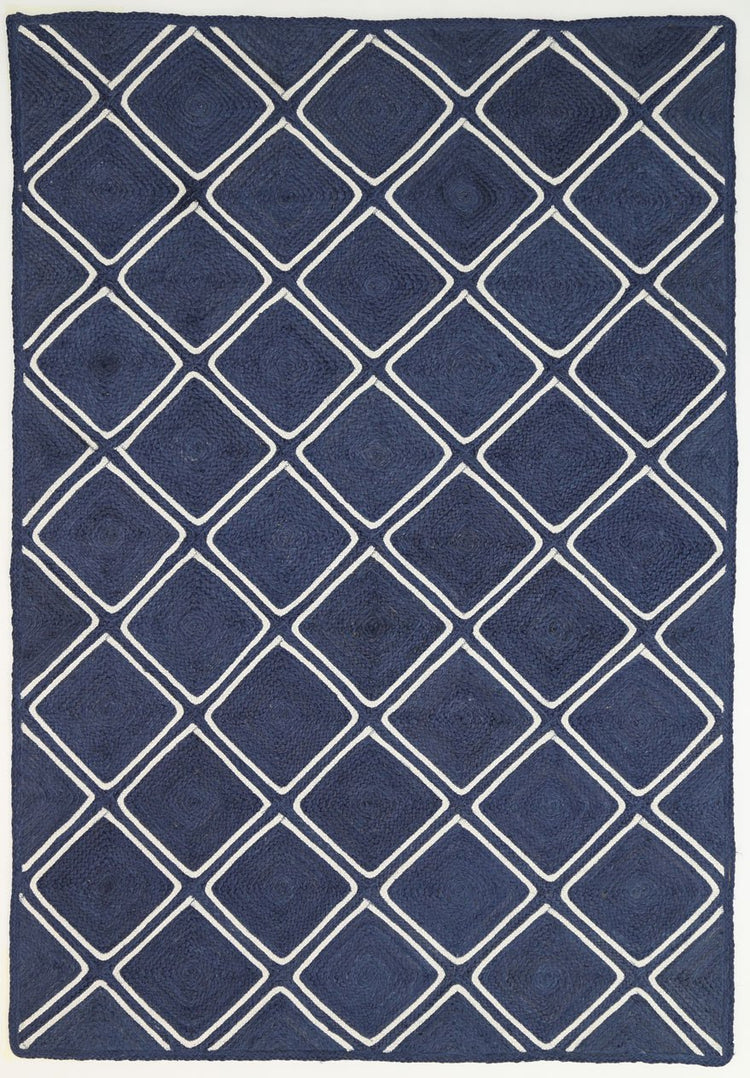 Artisan Navy Blue Natural Parquetry Rug
