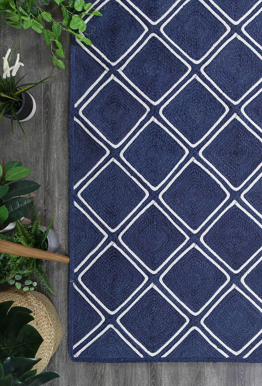 Artisan Navy Blue Natural Parquetry Rug