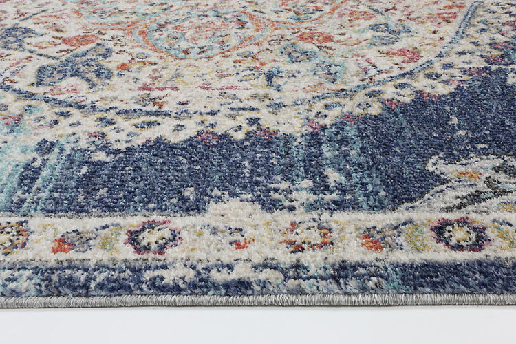 Hollow Medalion Transitional Navy Multi Rug