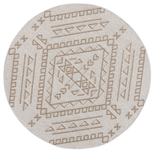 Vanuatu Kilifa Beige Tribal Round Flatweave Rug