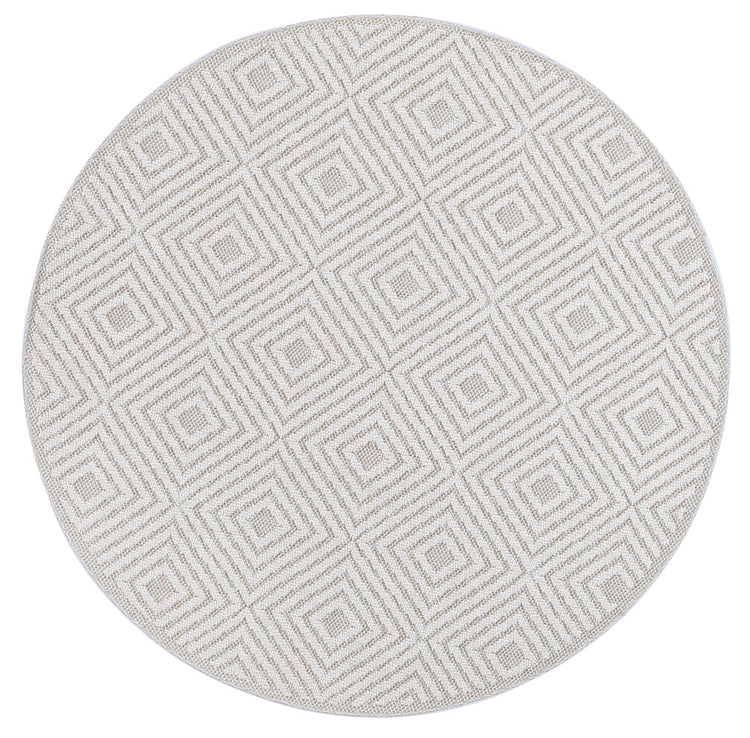 Vanuatu Wickham Beige Geometric Round Flatweave Rug