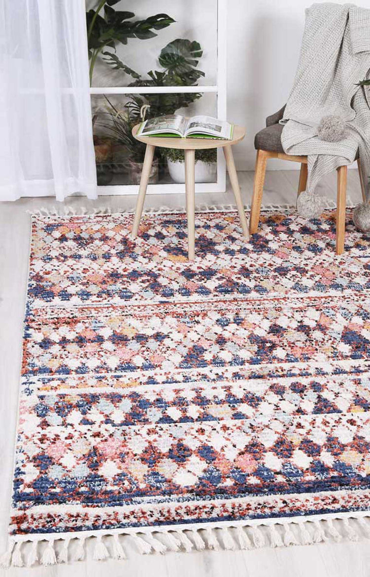 Boho Moroccan Casablanca White Navy Rug