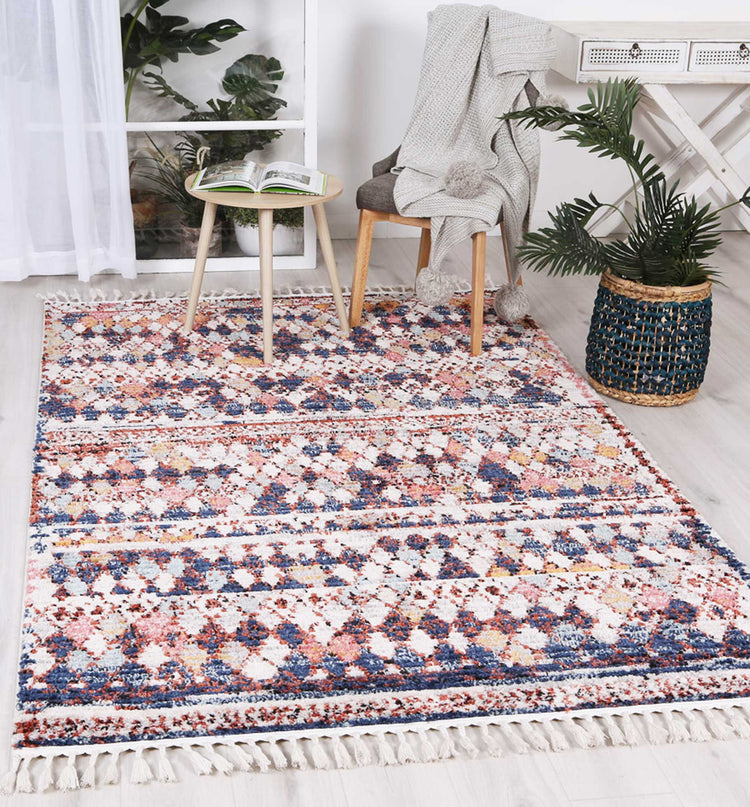 Boho Moroccan Casablanca White Navy Rug